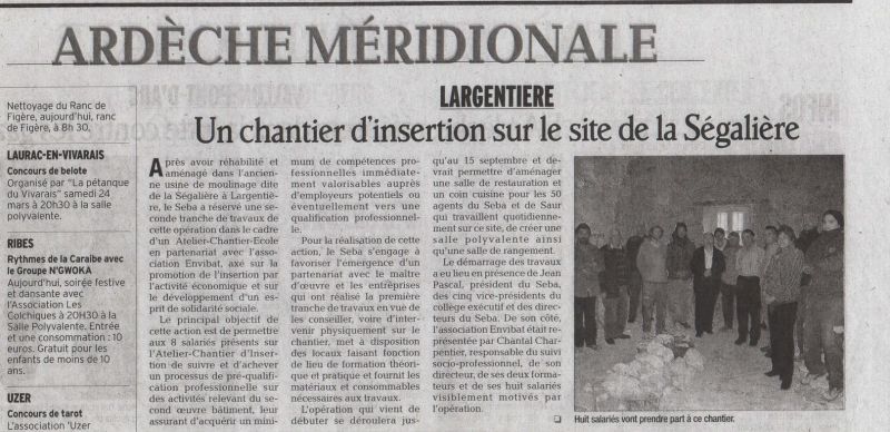 Largentière : chantier de la Ségalière